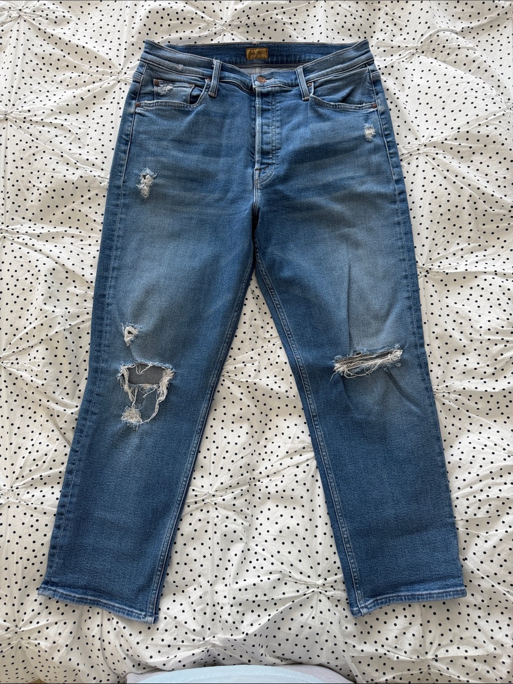 Mother Women’s “Tomcat” Blue Distressed Jeans